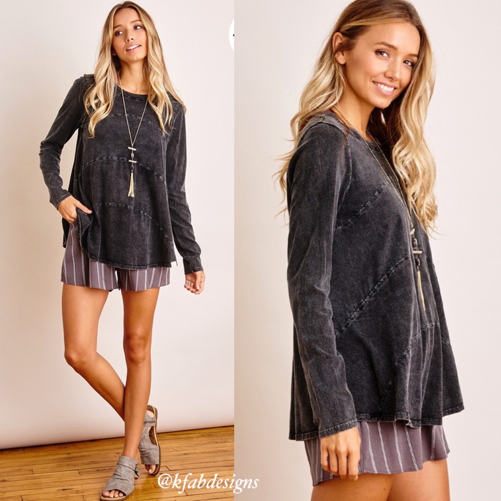 LAST 3! 100% Organic Cotton Mineral Washed A Line Deep Charcoal Top! - Picture 2 of 7